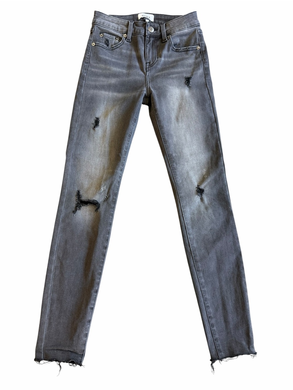 Pistola Womens Size 24 Gray Distressed Skinny Jeans Raw Hem Stretch Denim